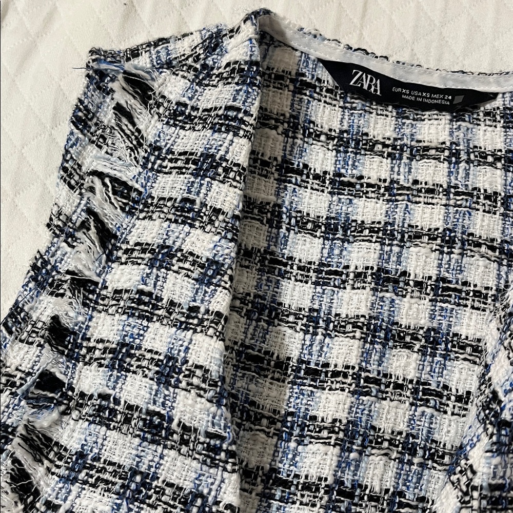 Zara Tweed Plaid Mini Dress in Blue/Black/White Size XS - Picture 7 of 7